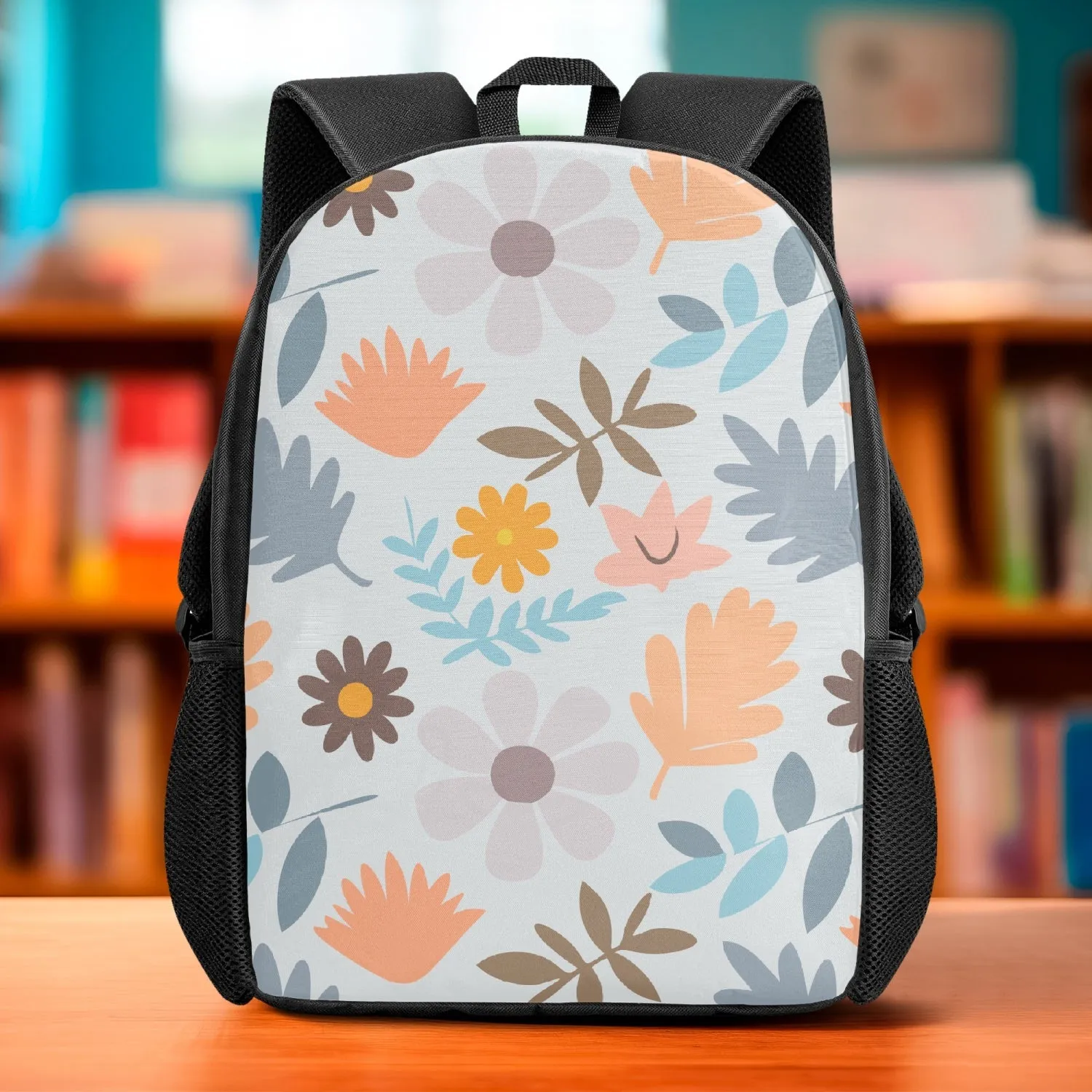 Sac à dos d'école pour enfant "Motif floral orange et bleu" (201)