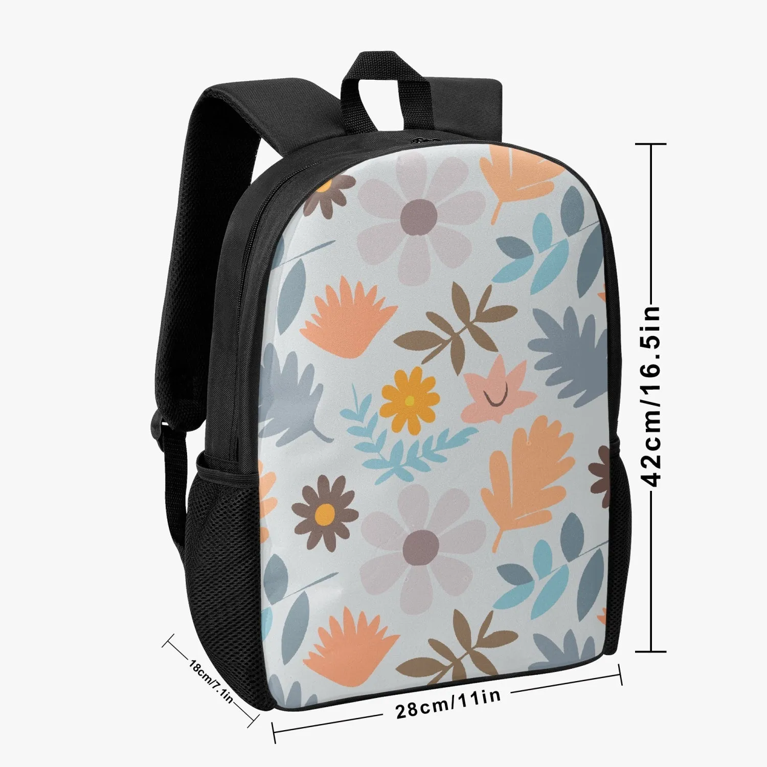 Sac à dos d'école pour enfant "Motif floral orange et bleu" (201)