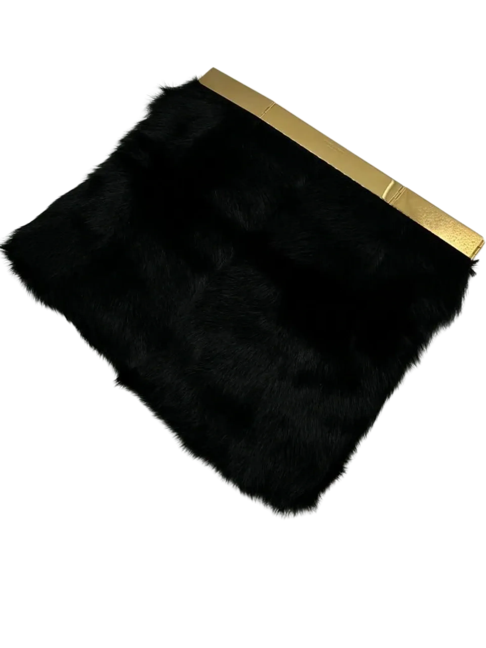 Saint Laurent Fur Courtney Fold-Over Clutch Black