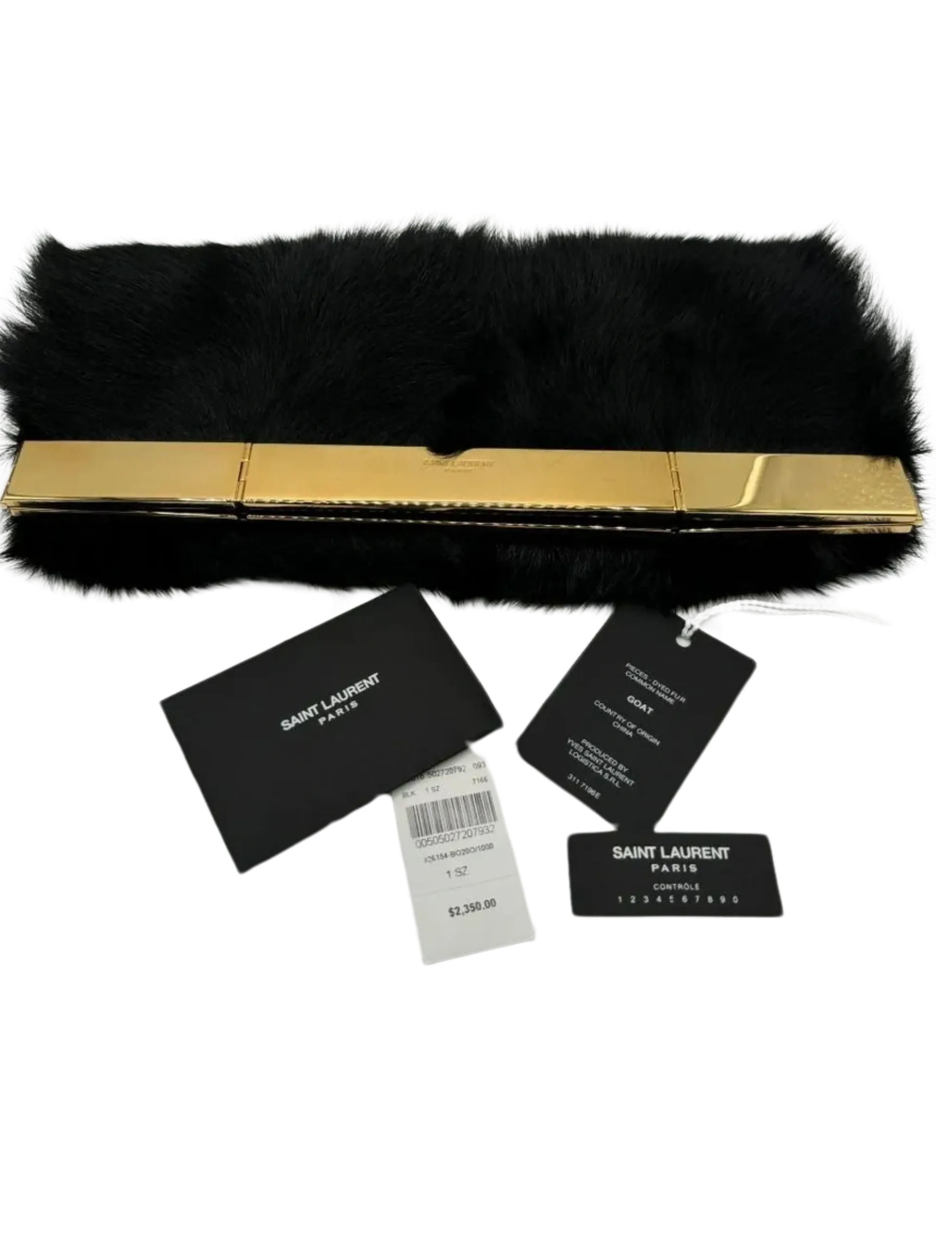 Saint Laurent Fur Courtney Fold-Over Clutch Black