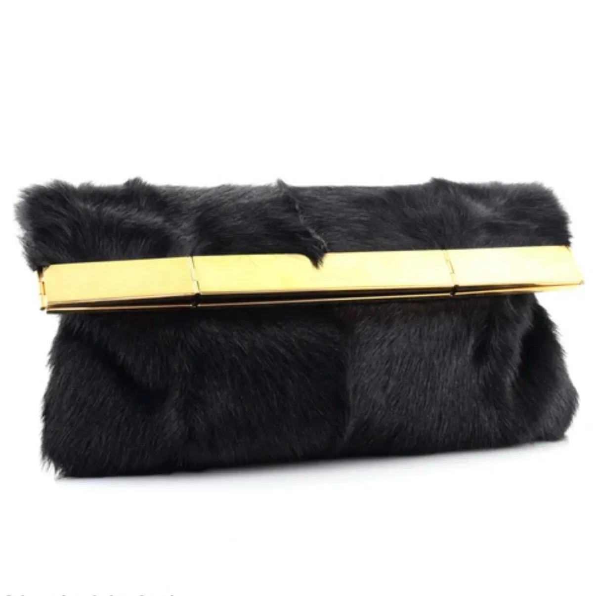 Saint Laurent Fur Courtney Fold-Over Clutch Black