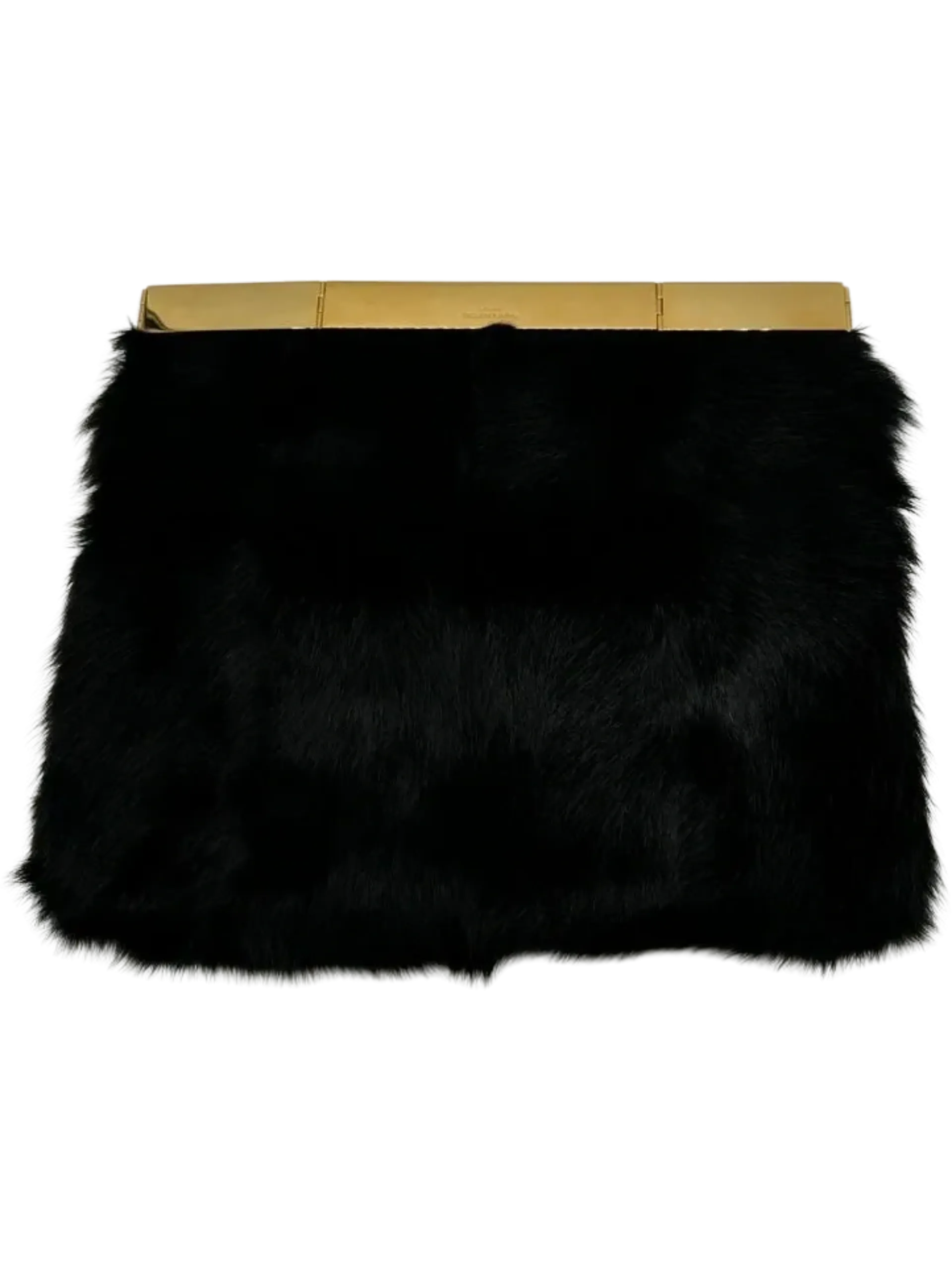 Saint Laurent Fur Courtney Fold-Over Clutch Black