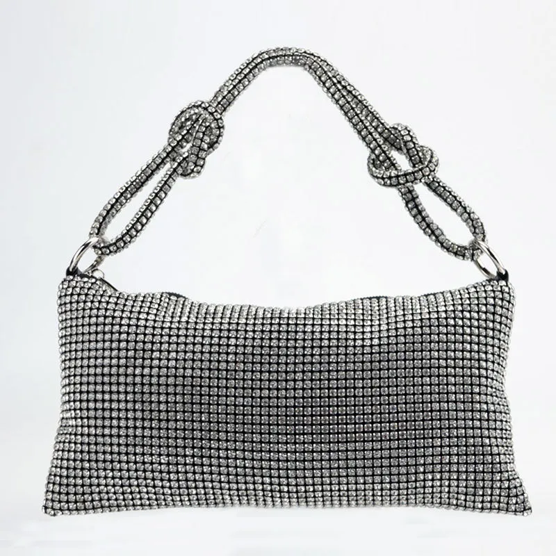 Silver Diamond Knot Bag Bling Rhinestone Evening Bag Party Purse