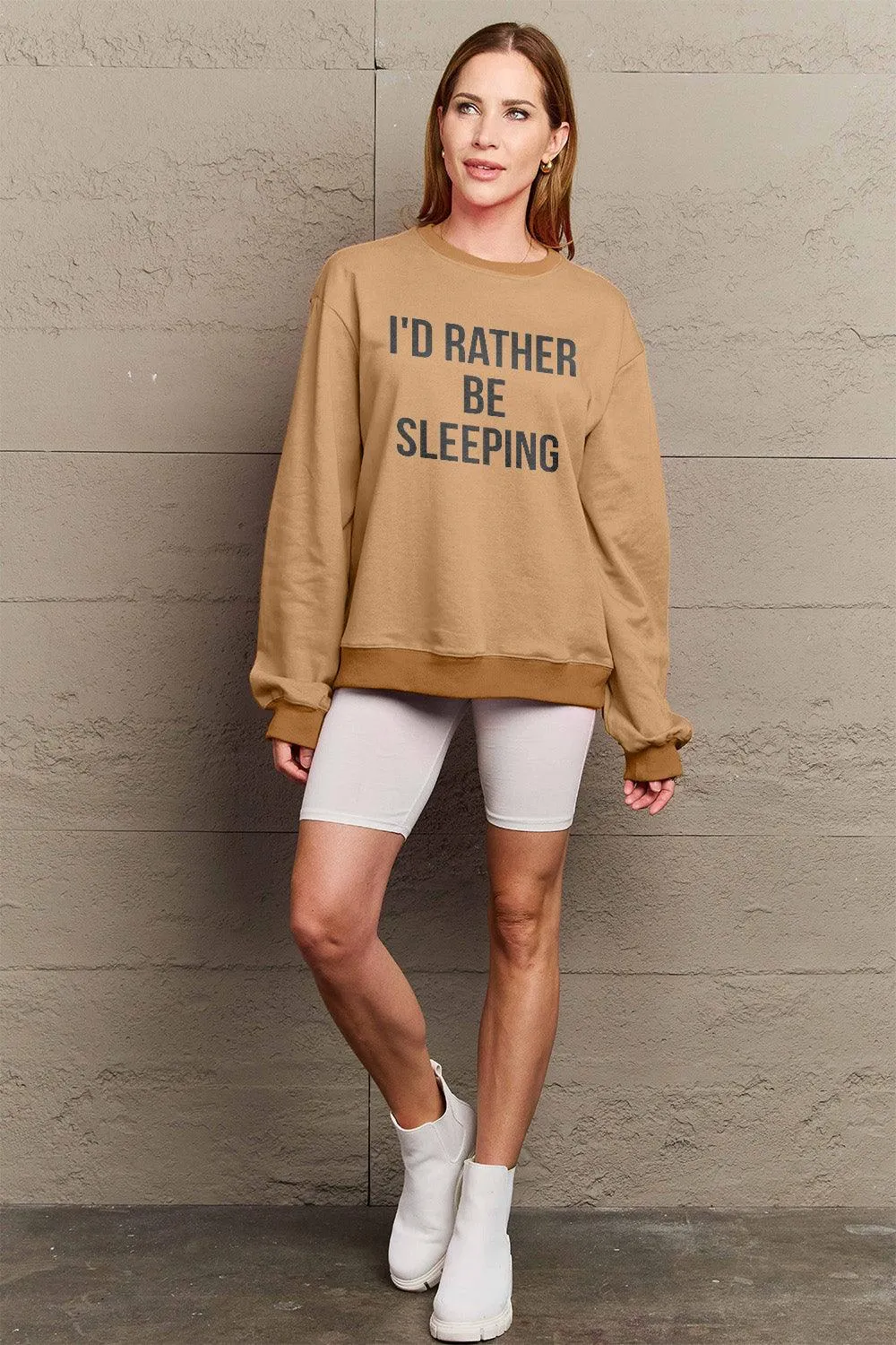 Simply Love Full Size I'D RATHER BE SLEEPING Round Neck Sweatshirt