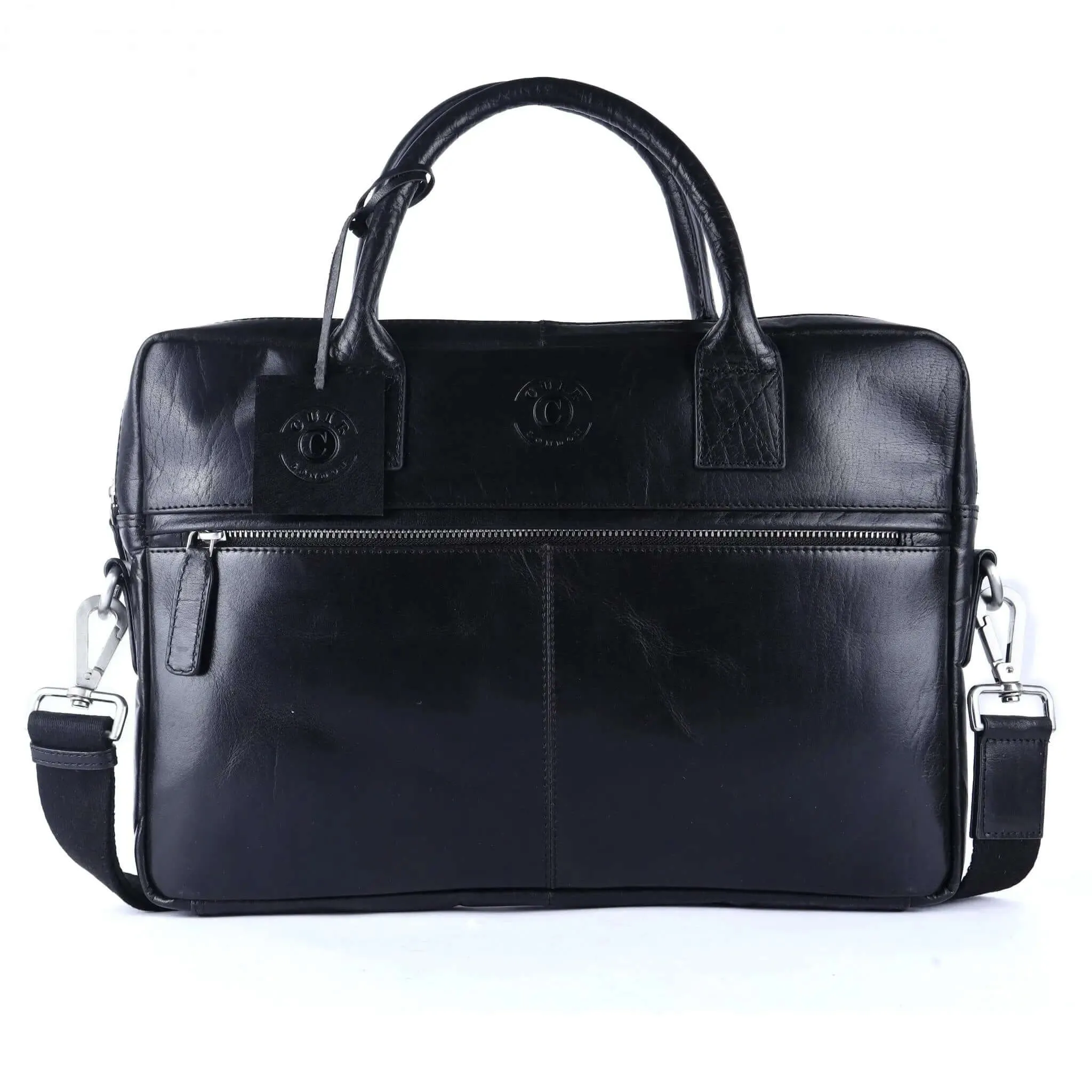 Sleek Black Leather Laptop Bag: 31 x 38 x 5.5 cm Dimensions