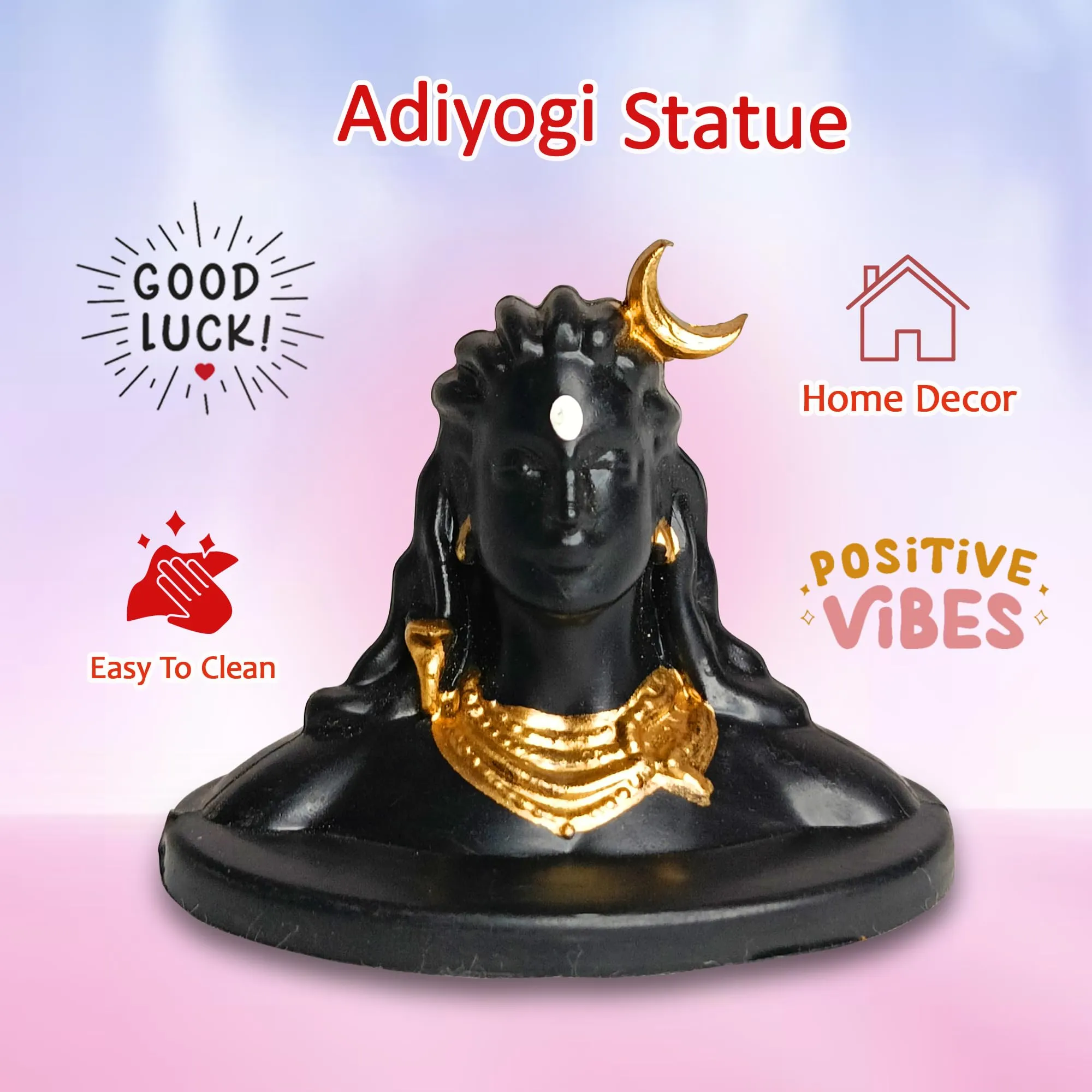 Small Black Adiyogi Statue for Car Dashboard | Adiyogi Lord Shiva Statue for Pooja and Gift,Home & Office Decor