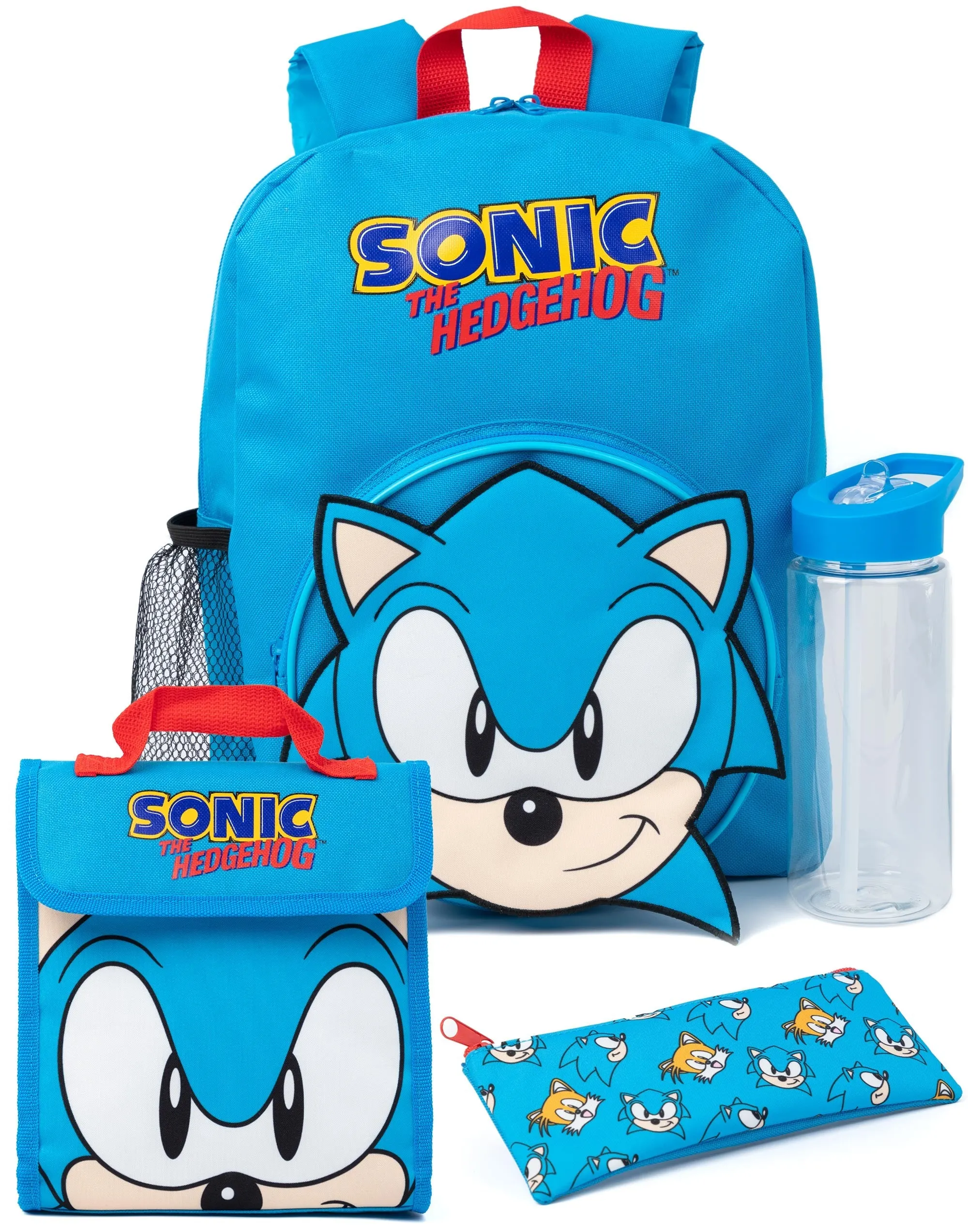 Sonic the Hedgehog Character Front Unisex Kids Blue 4 Piece Backpack Set