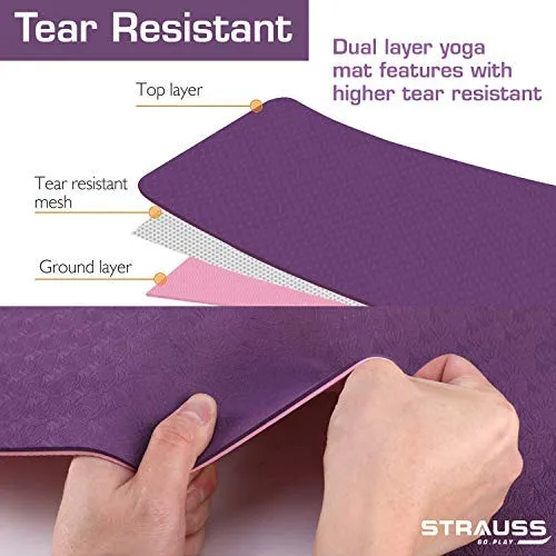 Strauss TPE Eco Friendly Dual Layer Yoga Mat, 6 mm (Pink) and Yoga Socks, Pink