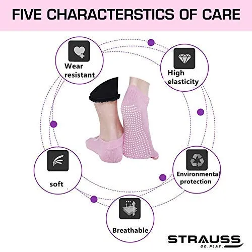 Strauss TPE Eco Friendly Dual Layer Yoga Mat, 6 mm (Pink) and Yoga Socks, Pink