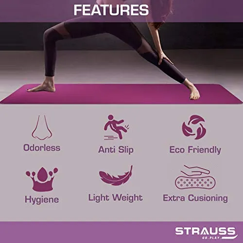 Strauss TPE Eco Friendly Dual Layer Yoga Mat, 6 mm (Pink) and Yoga Socks, Pink