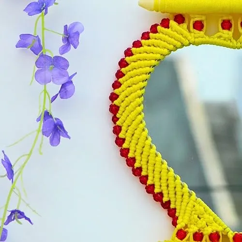 Style and Creativity Handmade Macrame Heart-Shaped Wall Hanging Mirror Boho Decorative for Living Bedroom Home Décor (Yellow, Pack of 1)