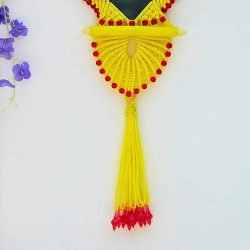 Style and Creativity Handmade Macrame Heart-Shaped Wall Hanging Mirror Boho Decorative for Living Bedroom Home Décor (Yellow, Pack of 1)