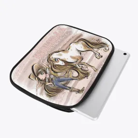 Tablet Sleeve - Howdy, Cowgirl and Horse, Brunette Hair, Blue Eyes