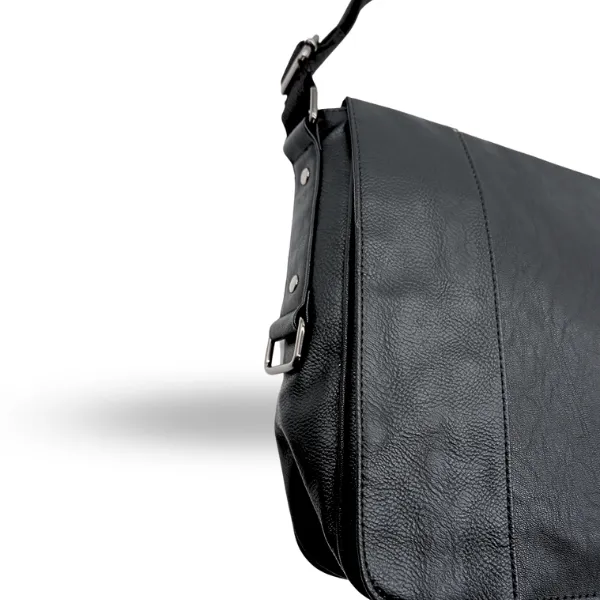 Tatum - Mens Black Faux Leather Messenger Bag