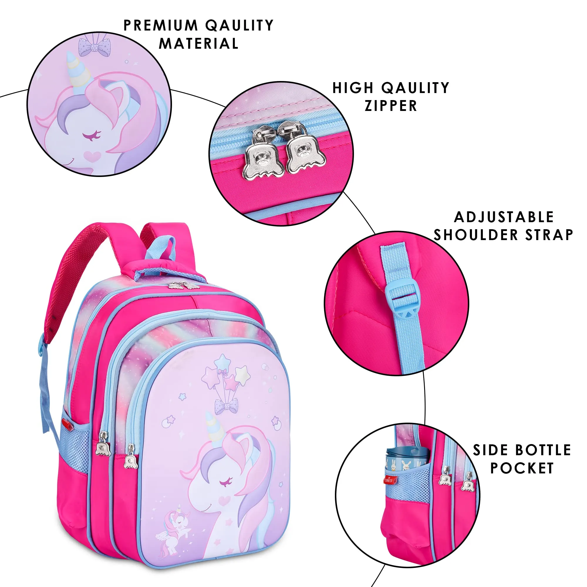 THE CLOWNFISH KidVenture Series Polyester 23 Litres Kids Backpack School Bag Daypack Sack Picnic Bag for Tiny Tots Child Age 5-7 years (Bubblegum Pink)