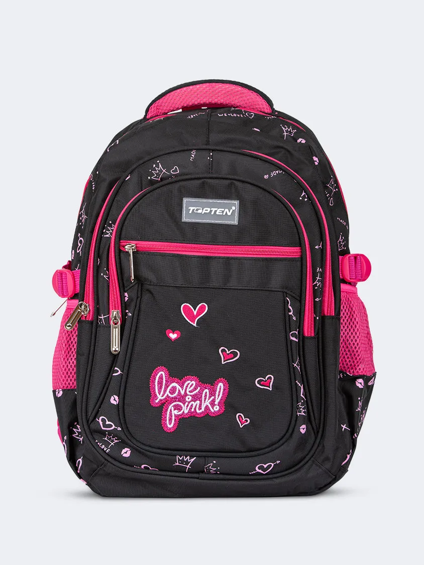 Topten Accessories The Ultimate Love School Backpack Unisex Back To School Bag Black/Pink