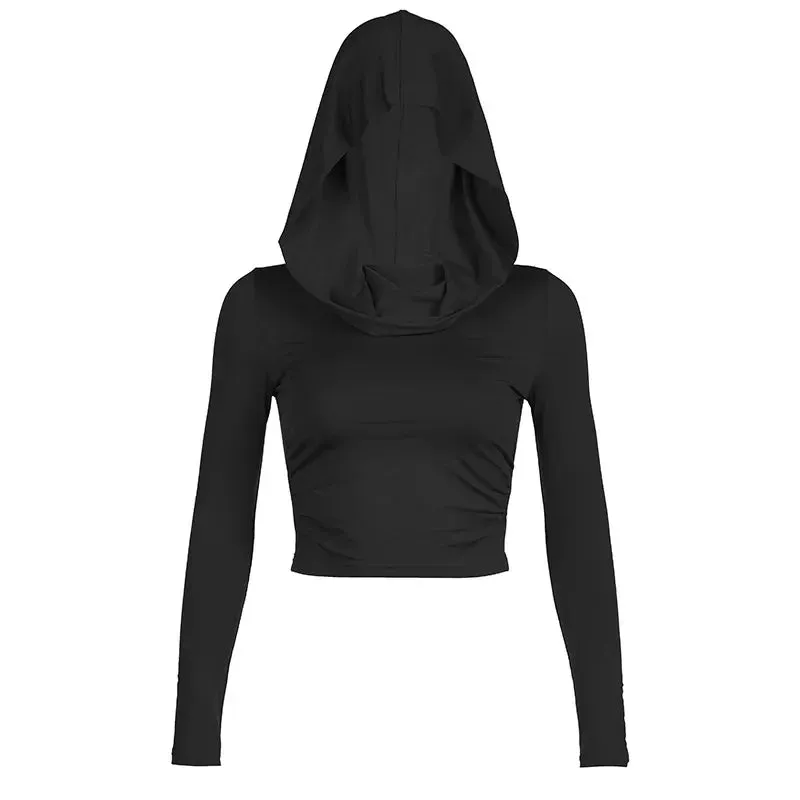 Trashy Y2k 2000s Tops Hooded Long Sleeve Tees Streetwear Slim Fitted T Shirt for Women Fall Clothing 2023 P77-BZ18