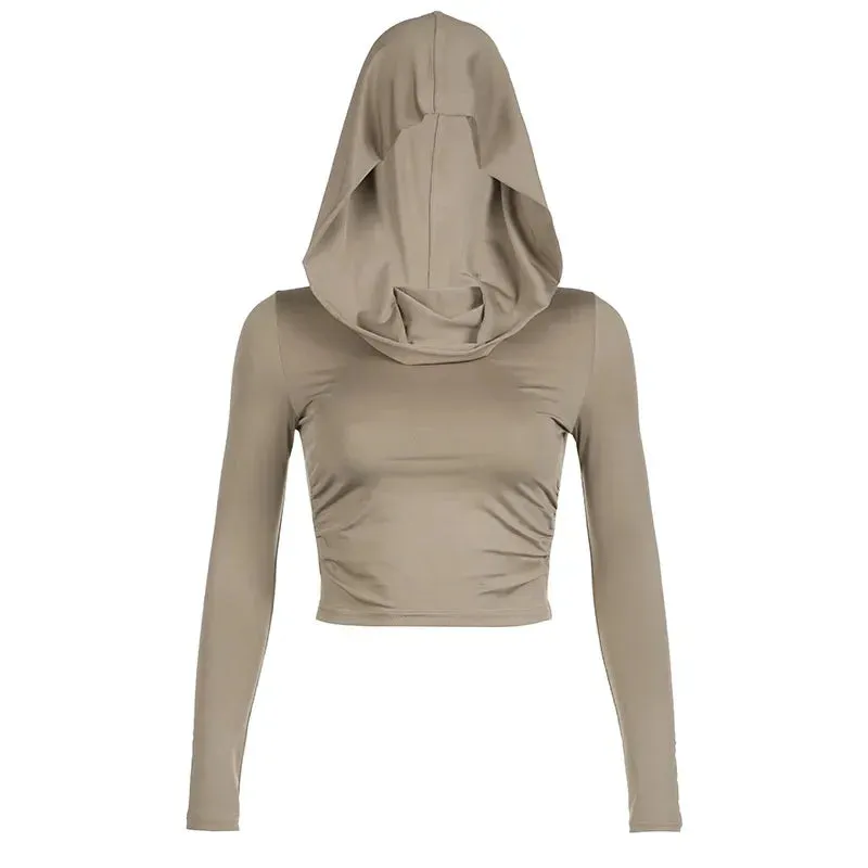 Trashy Y2k 2000s Tops Hooded Long Sleeve Tees Streetwear Slim Fitted T Shirt for Women Fall Clothing 2023 P77-BZ18