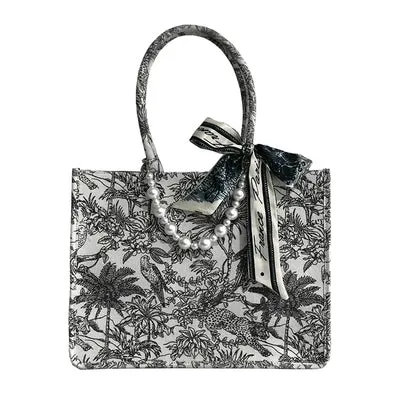 Trendy Jacquard Embroidery Large Capacity Tote Bag