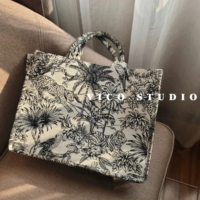 Trendy Jacquard Embroidery Large Capacity Tote Bag