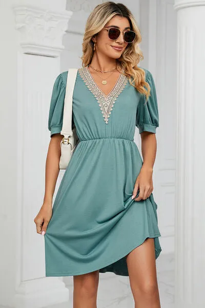 V-Neck Puff Sleeve Dress