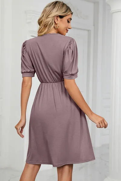 V-Neck Puff Sleeve Dress