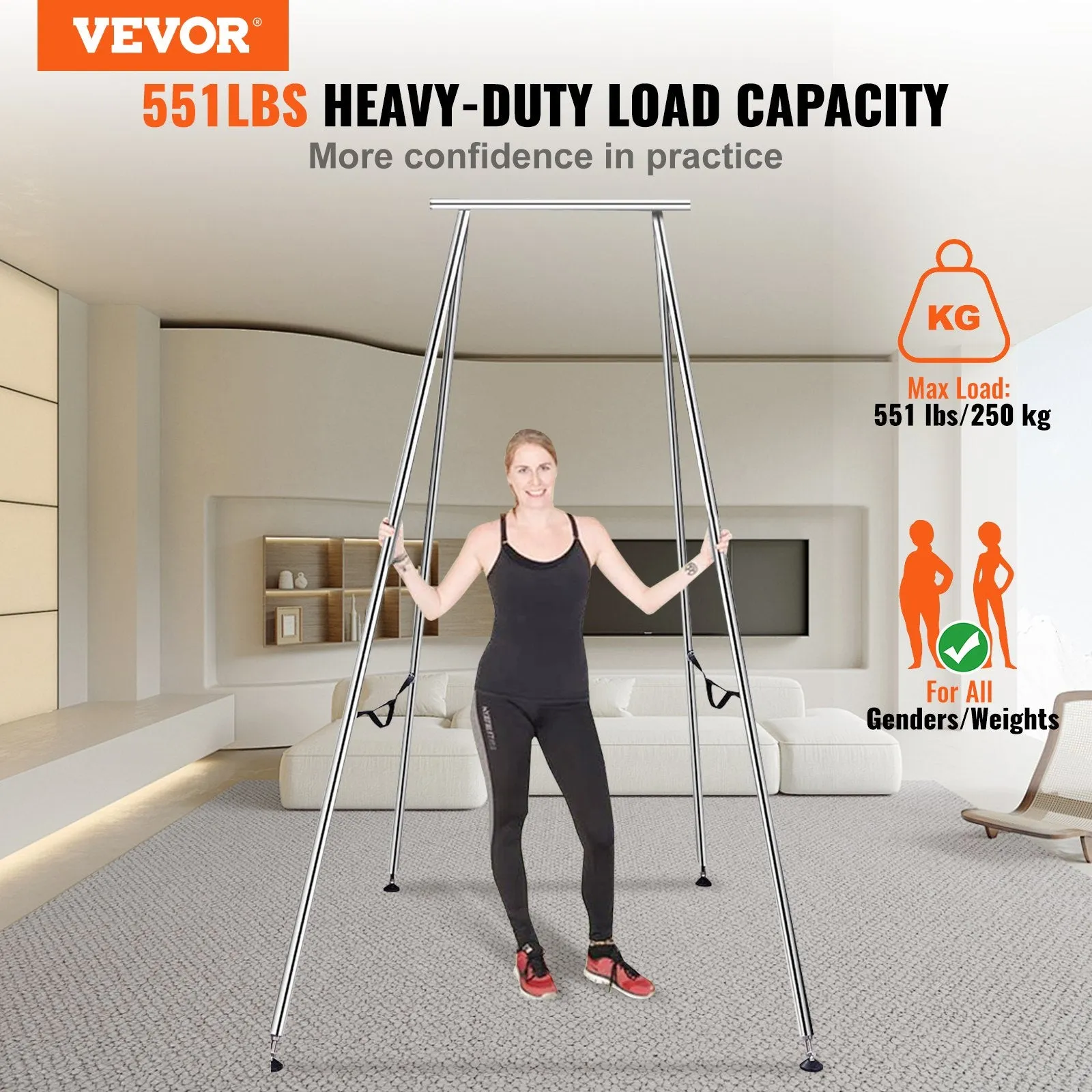 Vevor Aerial Yoga Frame 9.67' Height Swing Stand 551 Lbs Capacity Chrome Plated Steel New