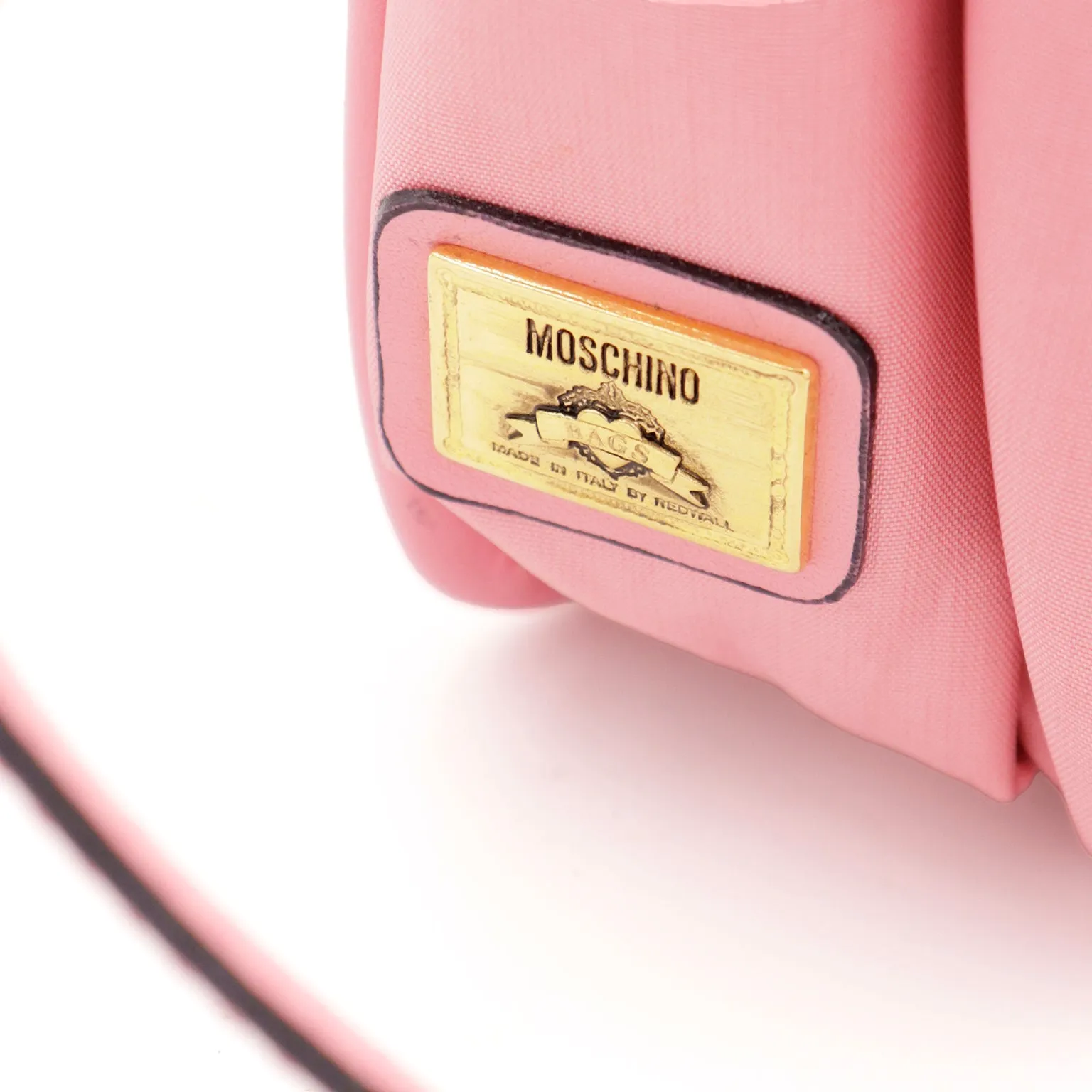 Vintage Moschino Redwall Pink Satchel Style Crossbody Bag w Gold Letters