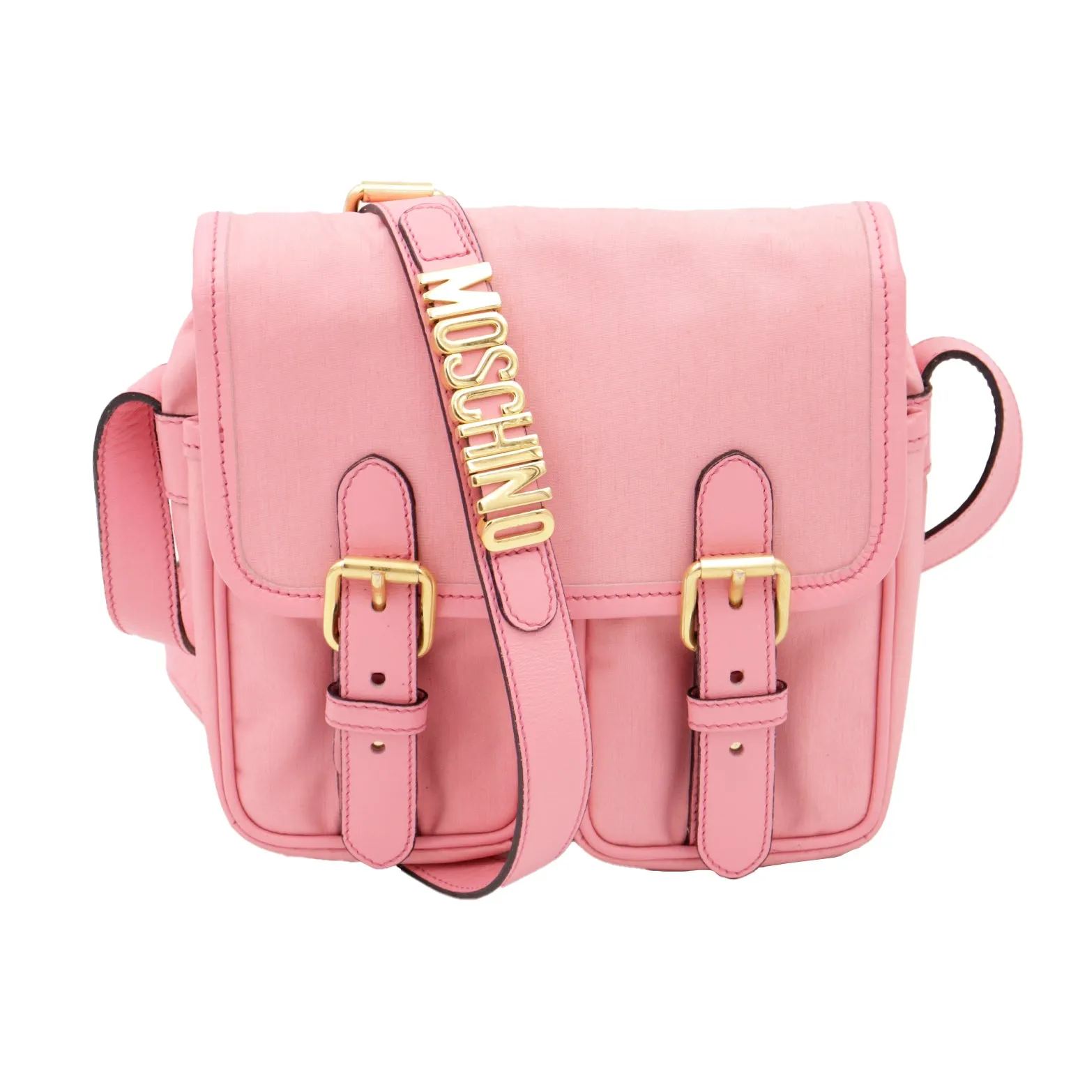 Vintage Moschino Redwall Pink Satchel Style Crossbody Bag w Gold Letters