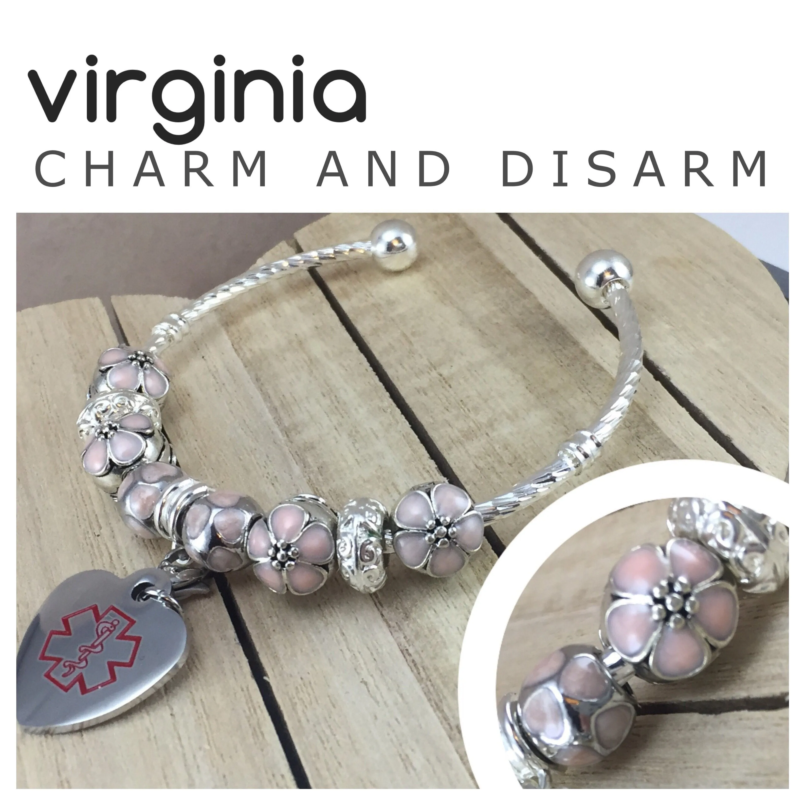 Virginia Pink Silver Plated Medical Alert Bracelet - Handmade to Order