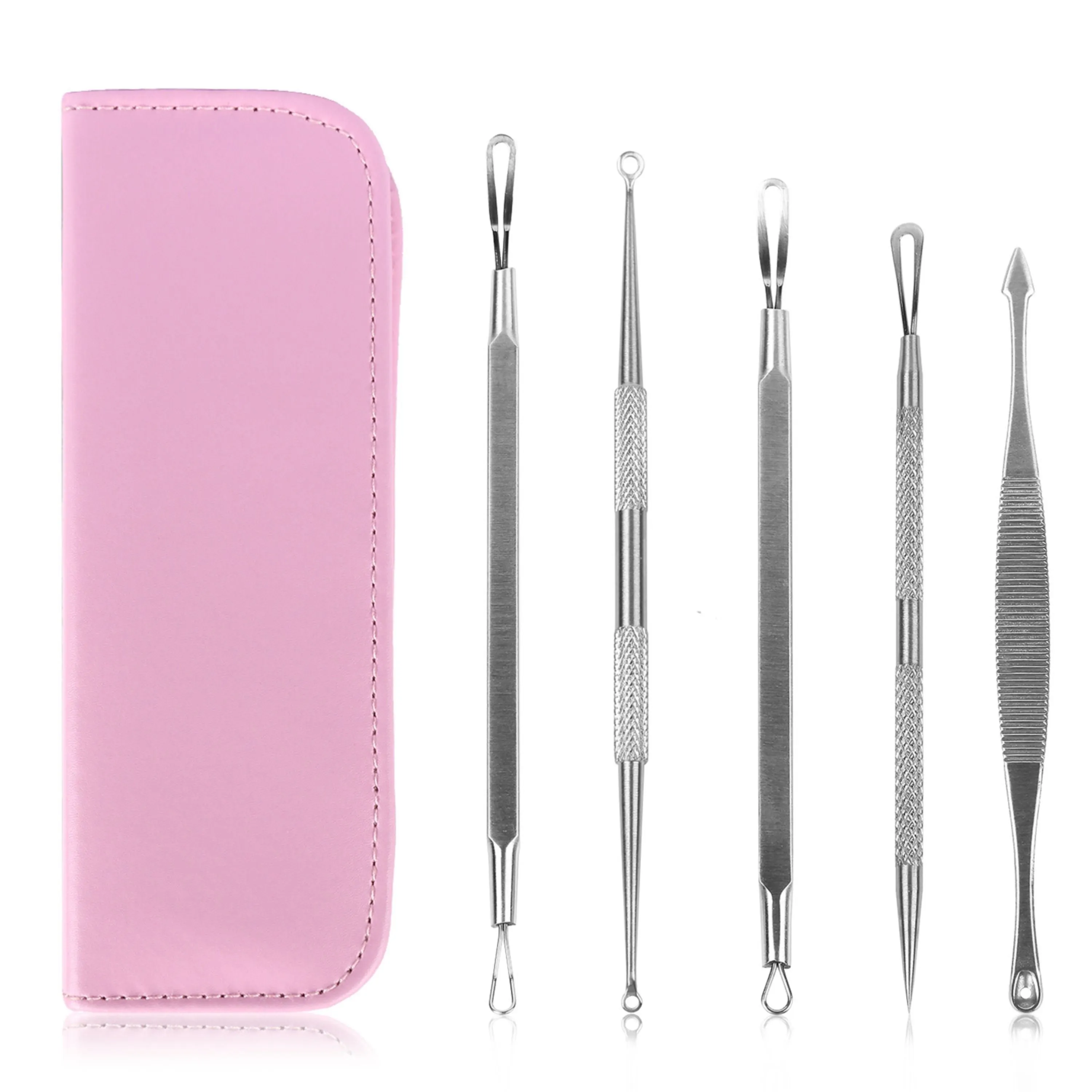 VYSN 5 Pcs Blackhead Remover Kit Pimple Comedone Extractor Tool Set Stainless Steel Facial Acne Blemish Whitehead Popping Zit Removing for Nose Face Skin