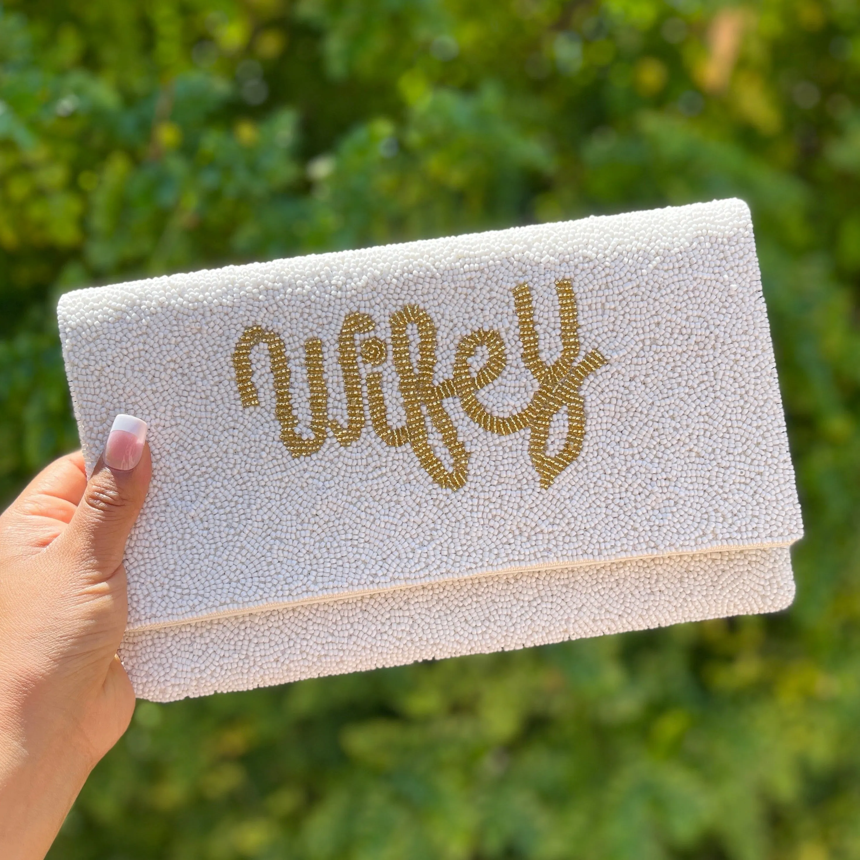 Wifey Beaded Clutch Purse (White)