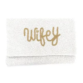 Wifey Beaded Clutch Purse (White)