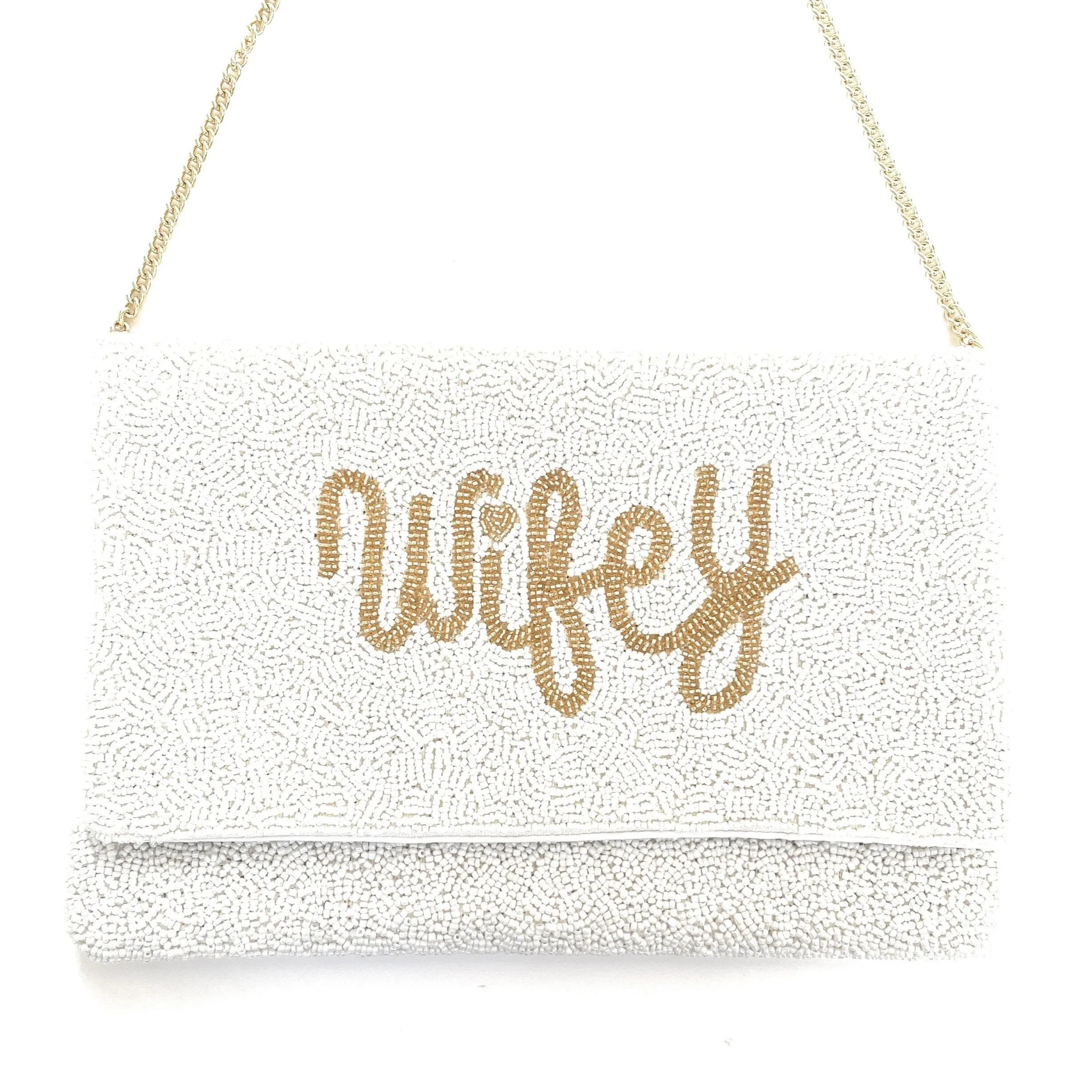 Wifey Beaded Clutch Purse (White)