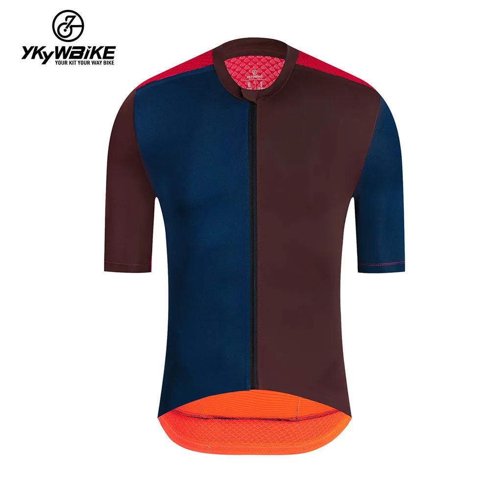 YKYW 2024 Men's New Cycling Jersey Moisture Wicking Quick Dry Multiple Color Combinations Colorblocking Burgundy   Dark Blue