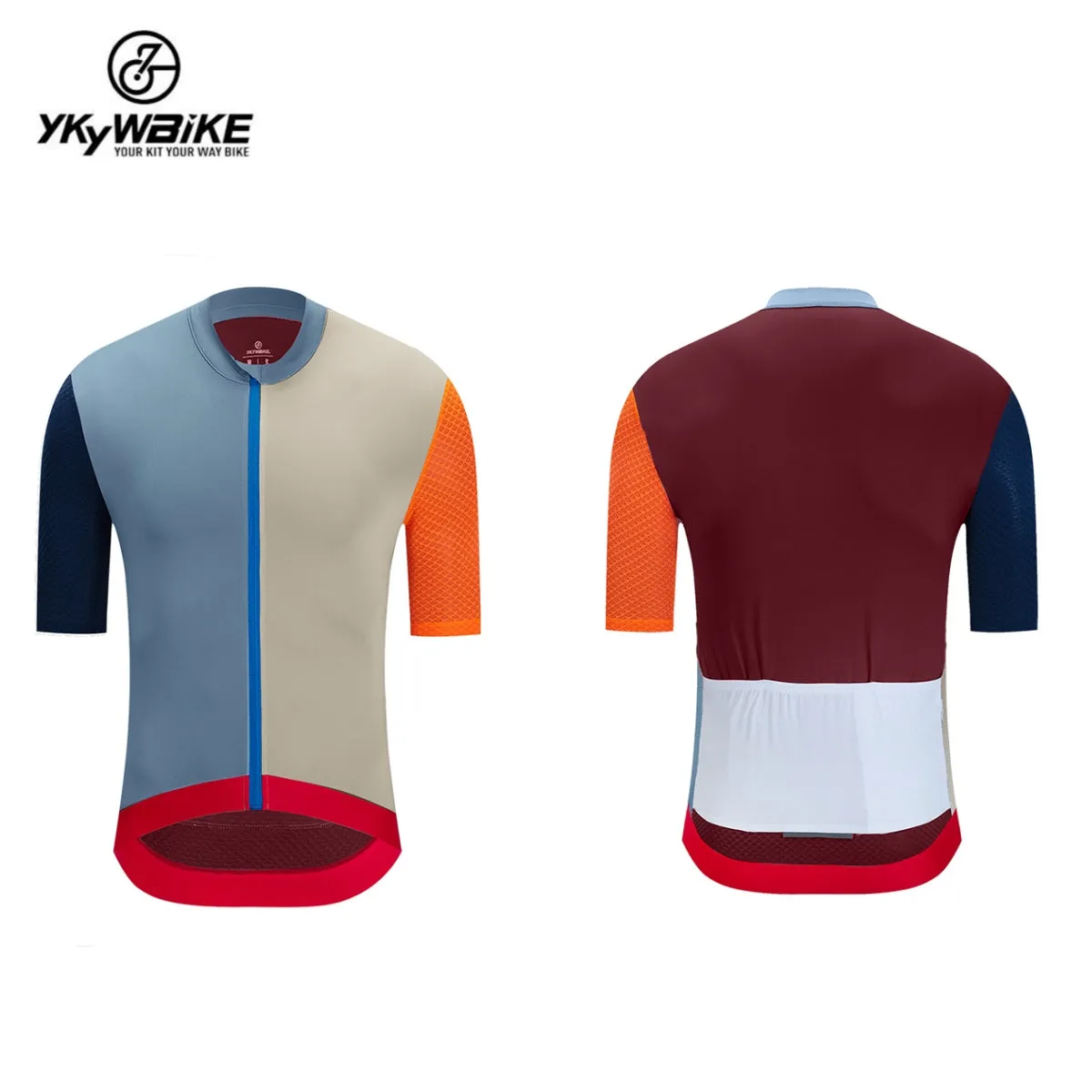 YKYW 2024 Men's New Cycling Jersey Moisture Wicking Quick Dry Multiple Color Combinations Colorblocking Burgundy   Dark Blue