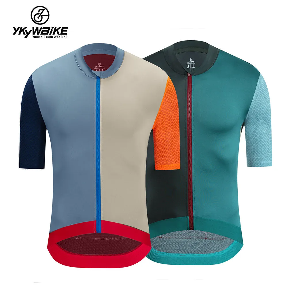 YKYW 2024 Men's New Cycling Jersey Moisture Wicking Quick Dry Multiple Color Combinations Colorblocking Burgundy   Dark Blue