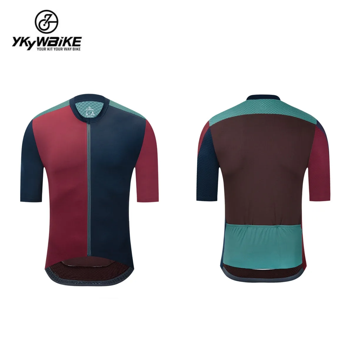 YKYW 2024 Men's New Cycling Jersey Moisture Wicking Quick Dry Multiple Color Combinations Colorblocking Burgundy   Dark Blue