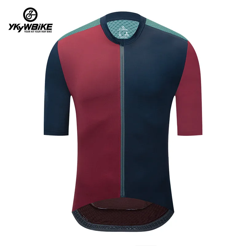 YKYW 2024 Men's New Cycling Jersey Moisture Wicking Quick Dry Multiple Color Combinations Colorblocking Burgundy   Dark Blue