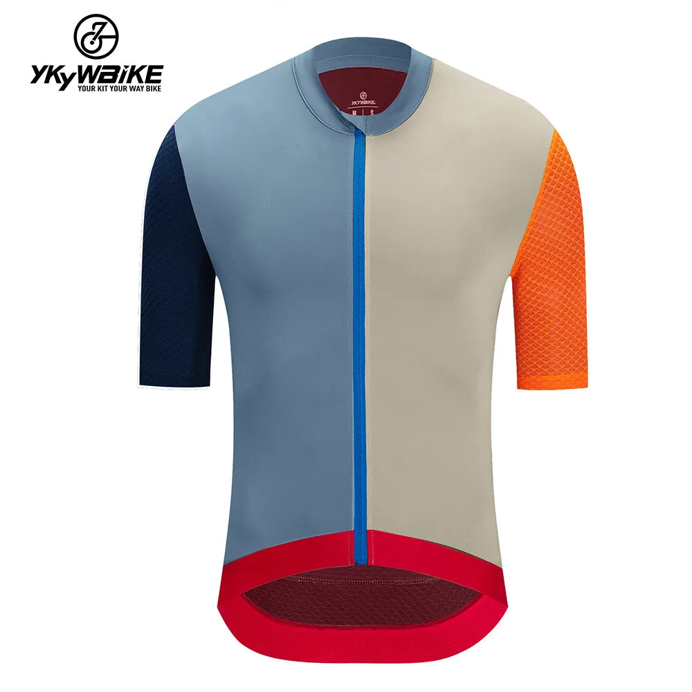 YKYW 2024 Men's New Cycling Jersey Moisture Wicking Quick Dry Multiple Color Combinations Colorblocking Burgundy   Dark Blue