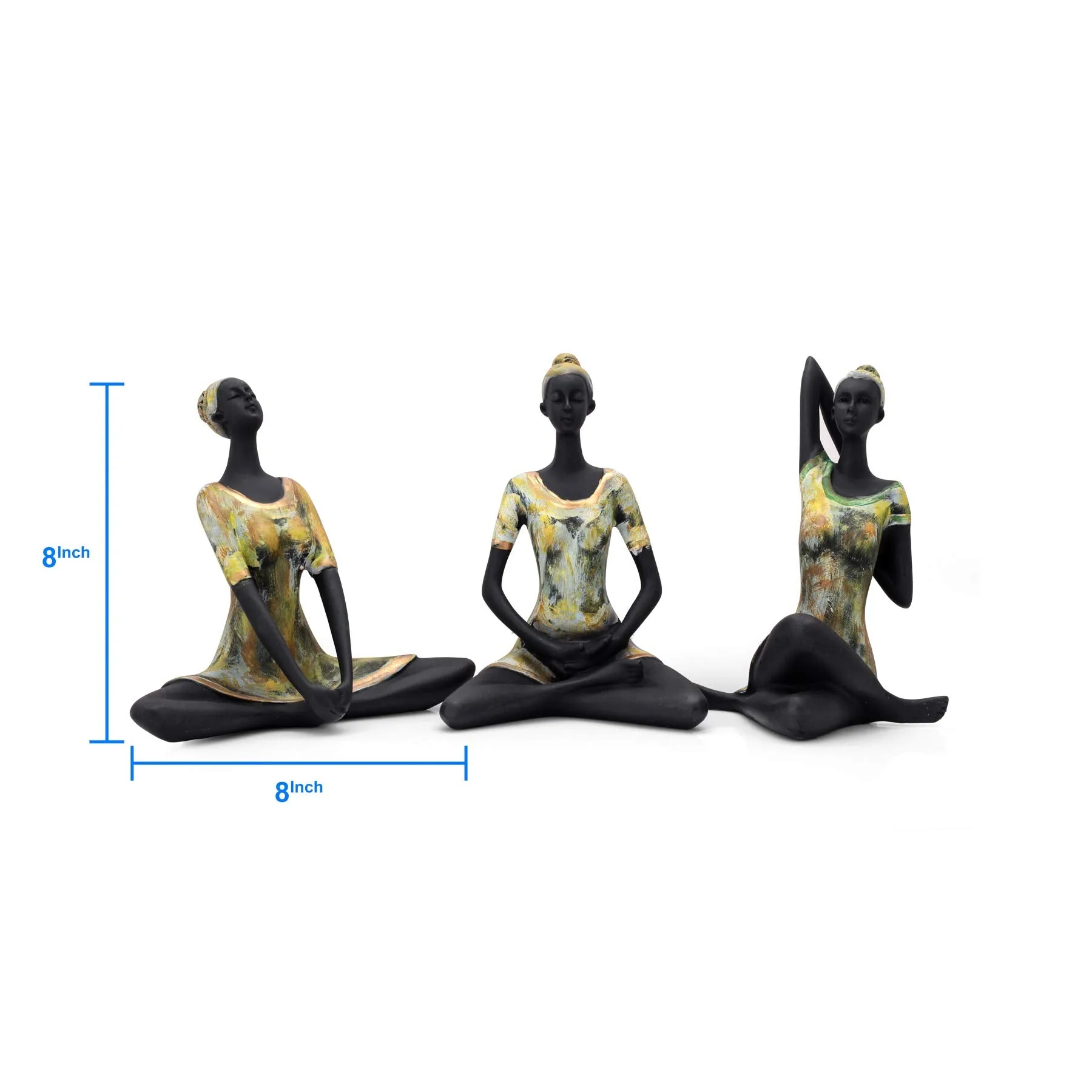 zart Resin Yoga Lady Showpiece For Home Decor & Office Decor (Set of 3), Multi Colour