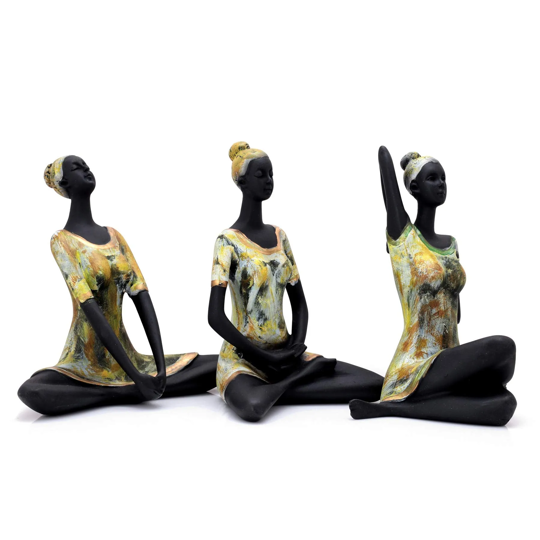 zart Resin Yoga Lady Showpiece For Home Decor & Office Decor (Set of 3), Multi Colour