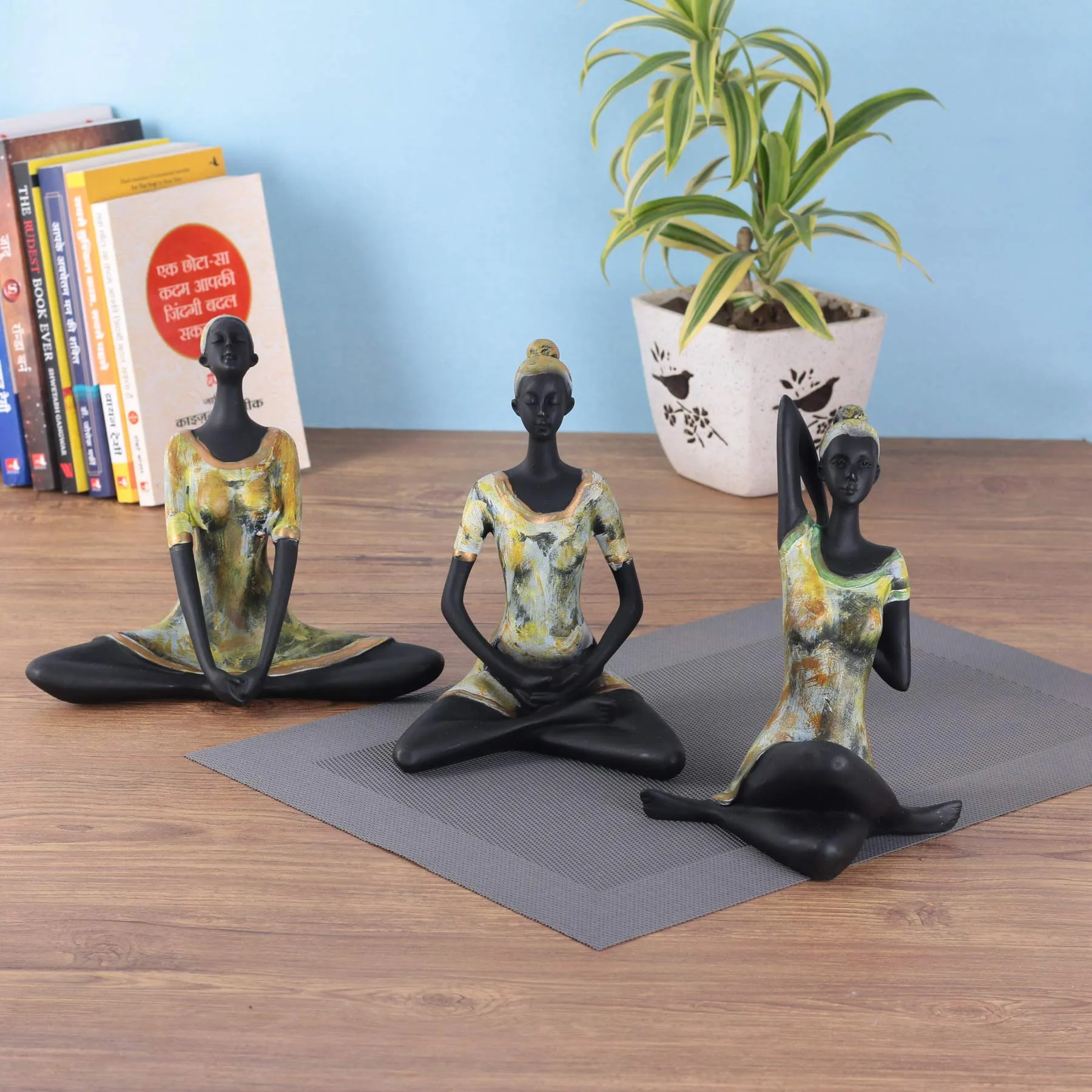 zart Resin Yoga Lady Showpiece For Home Decor & Office Decor (Set of 3), Multi Colour